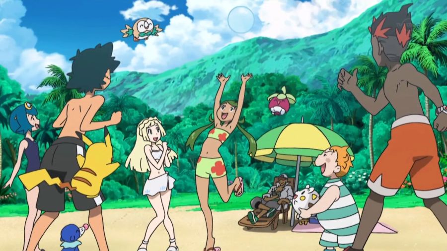 People and Pokémon having fun at the Beach