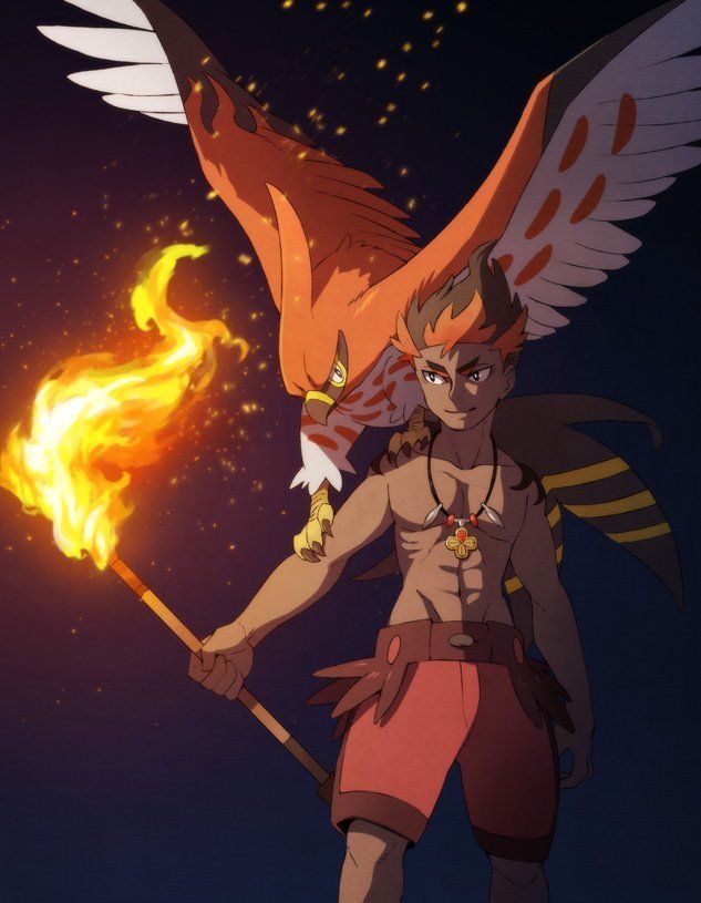 Trainer Kiawe holding a torch of fire