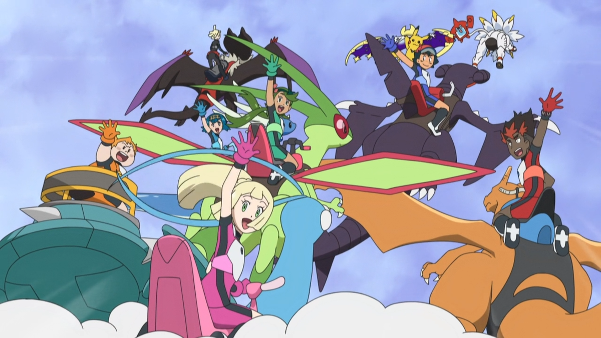 A flying class with many trainers and Pokémon