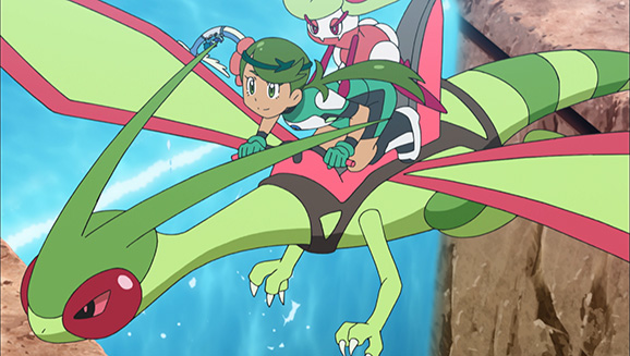 Trainer Mallow flying on Flygon
