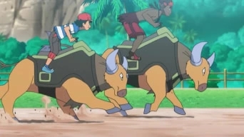 Trainer Kiawe riding Tauros