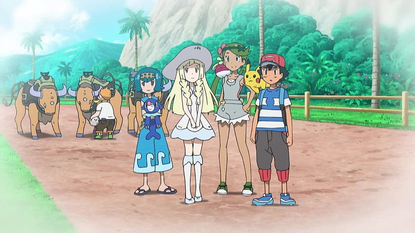 Trainer Mallow and Trainer Lana with some visitors after a Tauros ride